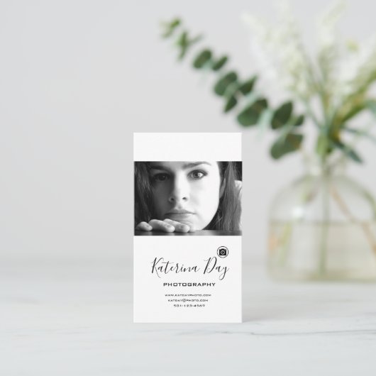 Carte De Visite Script moderne noir blanc portrait photo (Debout devant)