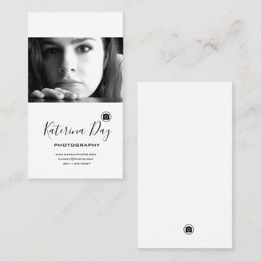 Carte De Visite Script moderne noir blanc portrait photo (Devant / Derrière)