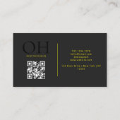 Carte De Visite Script moderne noir et jaune QR Code Monogramme (Dos)
