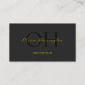 Carte De Visite Script moderne noir et jaune QR Code Monogramme (Devant)