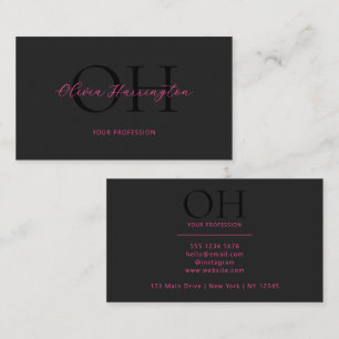 Carte De Visite Script moderne noir et rose classique