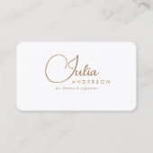 Carte De Visite Script moderne professionnel blanc et or (Devant)