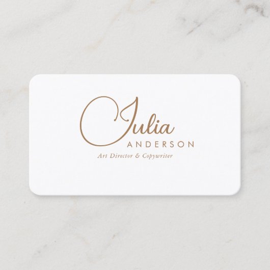 Carte De Visite Script moderne professionnel blanc et or (Devant)