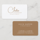 Carte De Visite Script moderne professionnel blanc et or (Devant / Derrière)