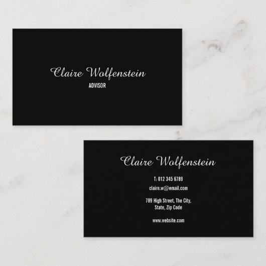 Carte De Visite Script moderne professionnel noir et blanc (Devant / Derrière)