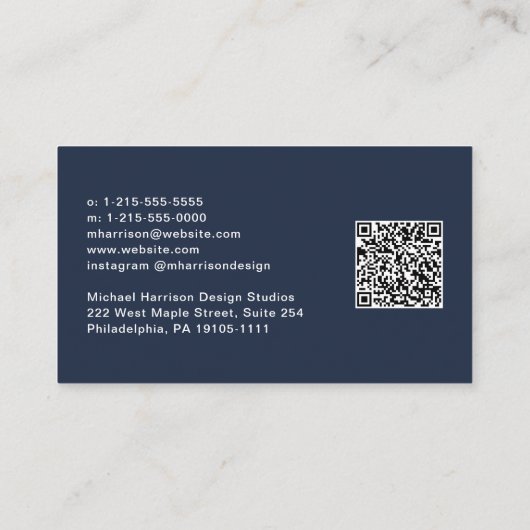 Carte De Visite Script moderne professionnel QR Code Bleu (Dos)