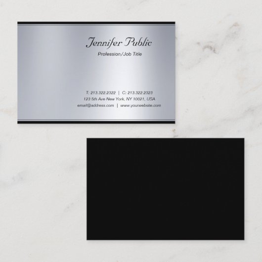 Carte De Visite Script moderne professionnel Silver Elégant luxe (Devant / Derrière)