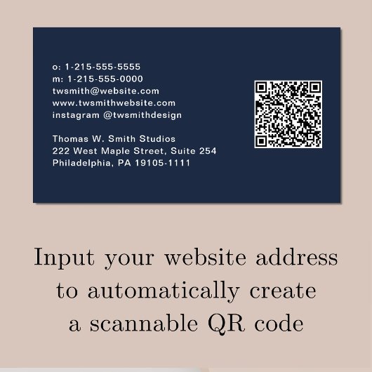 Carte De Visite Script moderne QR Code bleu