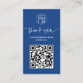 Carte De Visite Script moderne QR code bleu ordre merci (Devant)