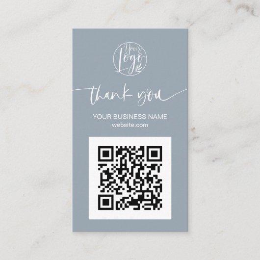 Carte De Visite Script moderne QR code bleu poussiéreux ordre merc (Devant)