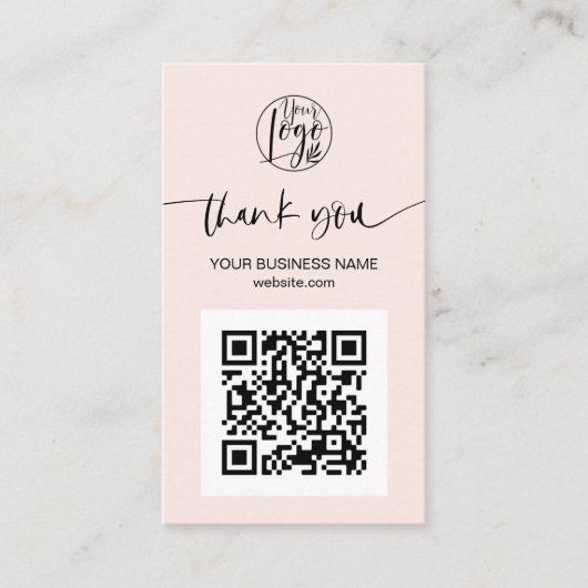 Carte De Visite Script moderne QR code blush rose ordre merci (Devant)