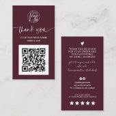 Carte De Visite Script moderne QR code Bourgogne ordre merci (Devant / Derrière)