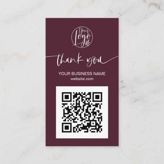 Carte De Visite Script moderne QR code Bourgogne ordre merci (Devant)