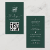 Carte De Visite Script moderne QR Code Green Order Merci (Devant / Derrière)