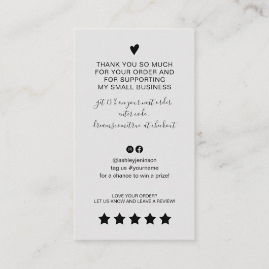 Carte De Visite Script moderne QR code gris ordre merci (Dos)