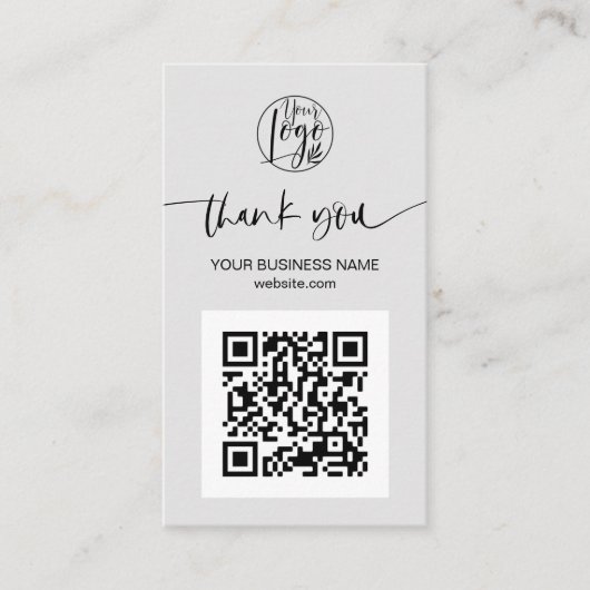 Carte De Visite Script moderne QR code gris ordre merci (Devant)