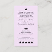 Carte De Visite Script moderne QR code lavender ordre merci (Dos)