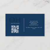 Carte De Visite Script moderne QR Code Marine Blue Monogramme (Dos)