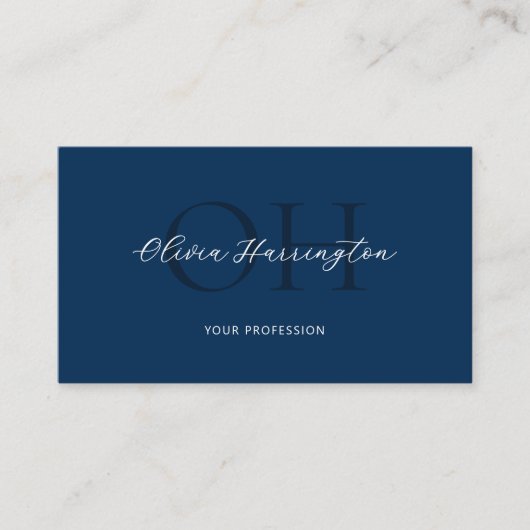 Carte De Visite Script moderne QR Code Marine Blue Monogramme (Devant)