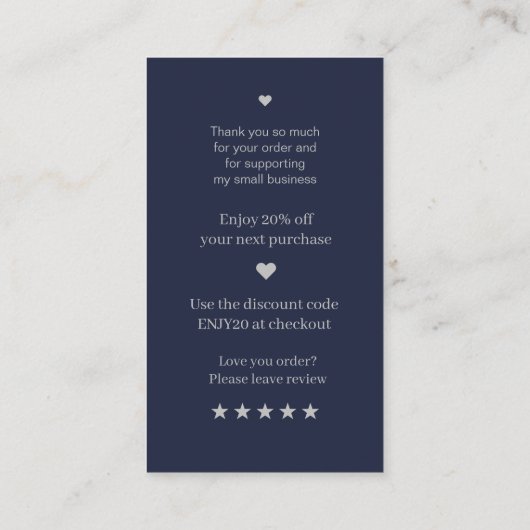 Carte De Visite Script moderne QR Code Marine Ordre Merci (Dos)