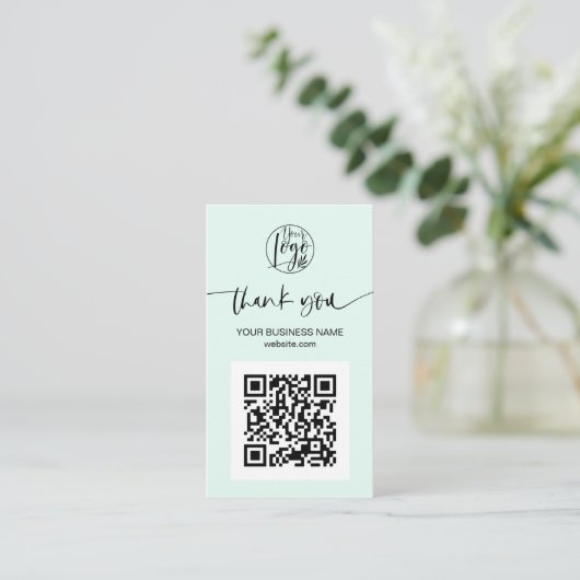 Carte De Visite Script moderne QR code ment vert ordre merci (Debout devant)
