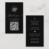 Carte De Visite Script moderne QR Code Merci de commande noir (Devant / Derrière)