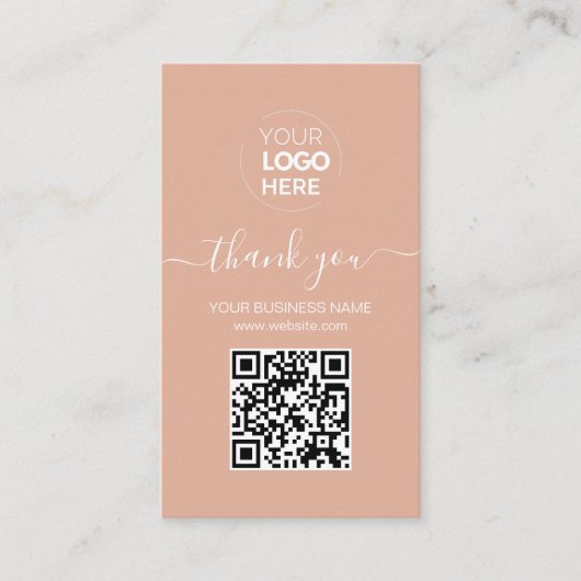 Carte De Visite Script moderne QR Code Merci de commande rose (Devant)