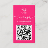 Carte De Visite Script moderne QR code neon rose ordre merci (Devant)