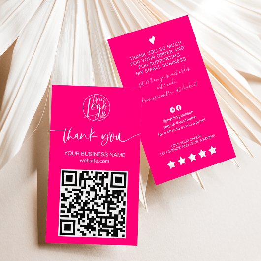 Carte De Visite Script moderne QR code neon rose ordre merci