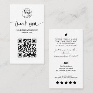 Carte De Visite Script moderne QR code noir blanc ordre merci