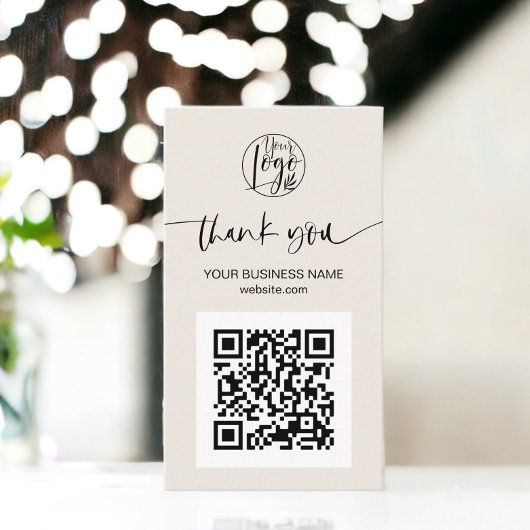 Carte De Visite Script moderne QR code noir ivoire ordre merci