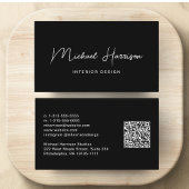 Carte De Visite Script moderne QR Code professionnel noir