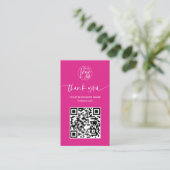 Carte De Visite Script moderne QR code rose chaud ordre merci (Debout devant)