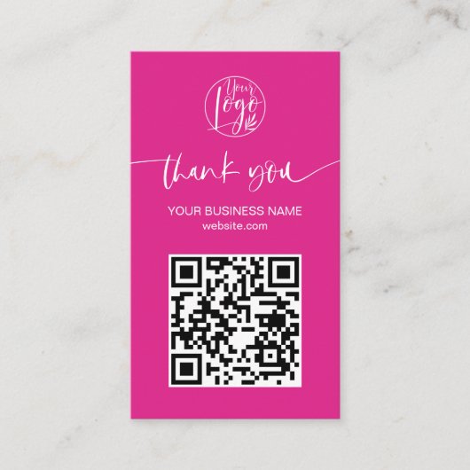 Carte De Visite Script moderne QR code rose chaud ordre merci (Devant)