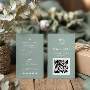 Carte De Visite Script moderne QR code sage vert ordre merci