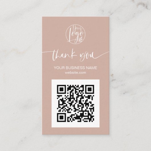 Carte De Visite Script moderne QR code tan peach ordre merci (Devant)