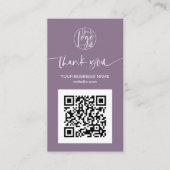 Carte De Visite Script moderne QR code violet ordre merci (Devant)