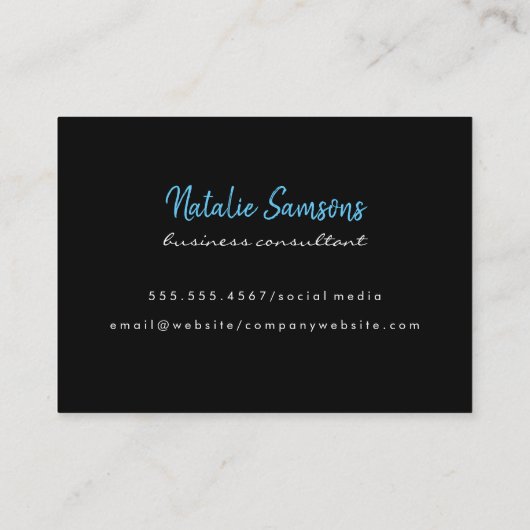 Carte De Visite Script Monogramme bleu sur noir (Dos)