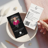 Carte De Visite Script Monogramme Circle Business Photo Logo QR Co