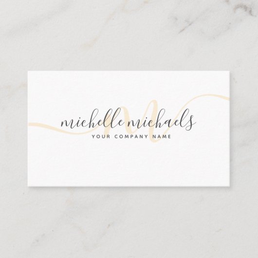 Carte De Visite Script Monogramme minimal de crème d'or simple (Devant)