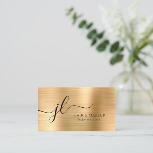 Carte De Visite Script Monogramme Or Chic Luxe (Debout devant)