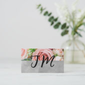 Carte De Visite Script Monogramme Roses roses Fleurs (Debout devant)