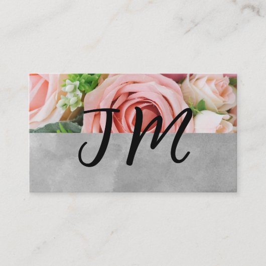 Carte De Visite Script Monogramme Roses roses Fleurs (Devant)