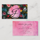Carte De Visite Script monographique | Fleurs colorées (Devant / Derrière)