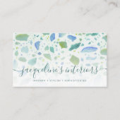 Carte De Visite Script Motif Terrazzo moderne Aqua Blue Green (Devant)