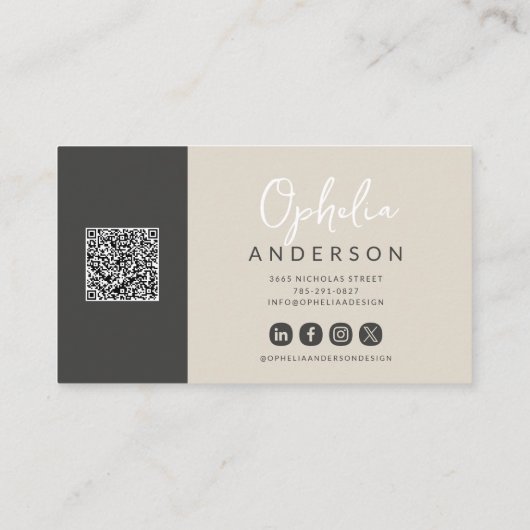 Carte De Visite Script naturel minimal moderne boho QRcode (Dos)