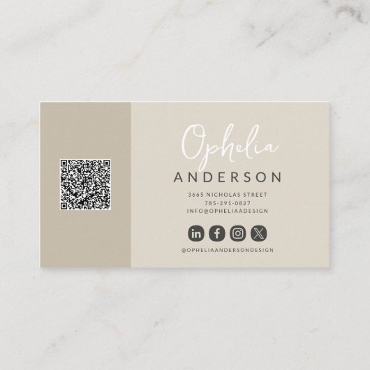 Carte De Visite Script naturel minimal moderne boho QRcode (Dos)
