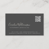 Carte De Visite Script noir moderne photo QR Code minimal tendance (Devant)