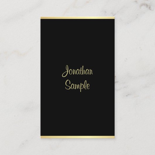 Carte De Visite Script personnalisé de main d'or noir moderne (Devant)