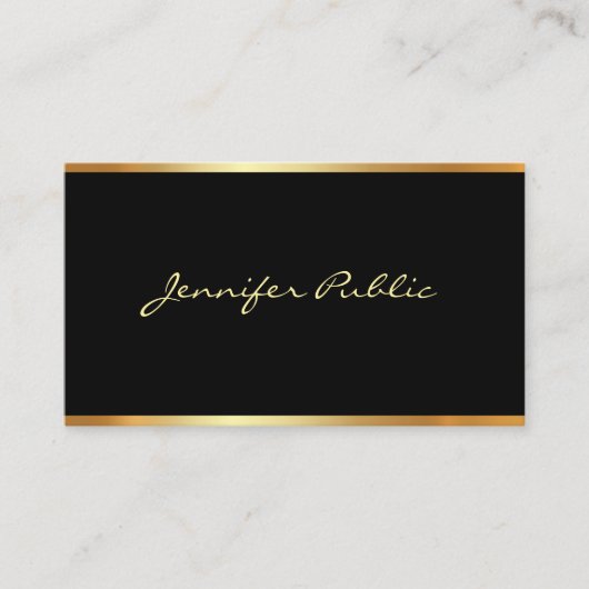 Carte De Visite Script pratique moderne Elegant Black Gold Profess (Devant)